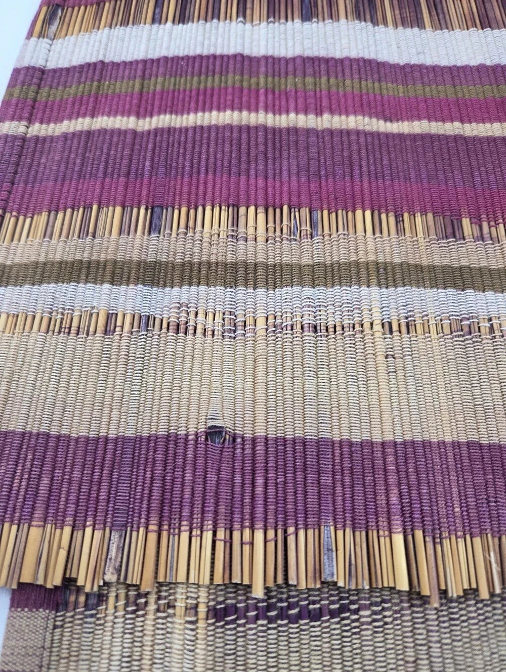 Boho Woven Slatted Bamboo Placemats Set of 2 Striped Burgundy Tan